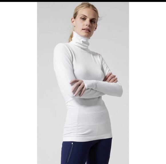 Athleta Tops - Athleta Flurry Blizzard Rib Turtleneck Large Bright White Seamless Stretch